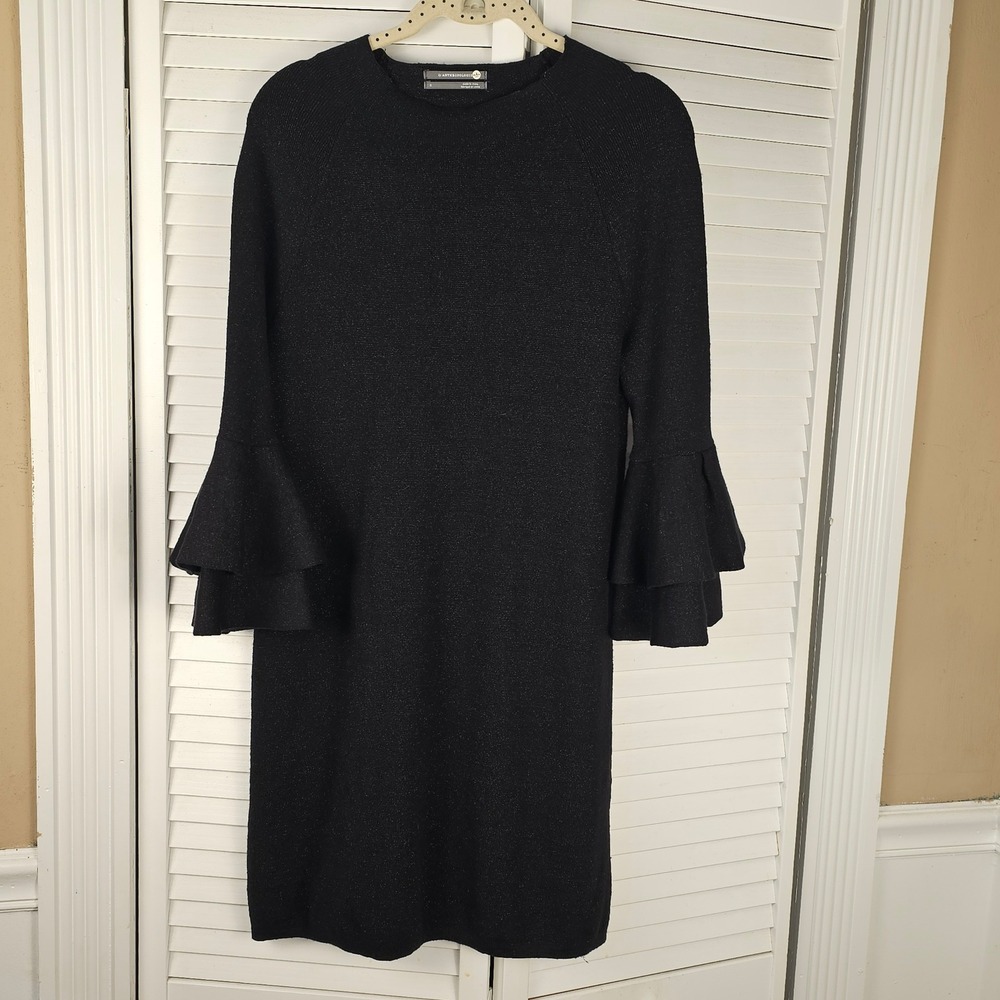 Anthropologie Womens Black Claudette‎ Ruffle Sleeve Sweater Dress Small